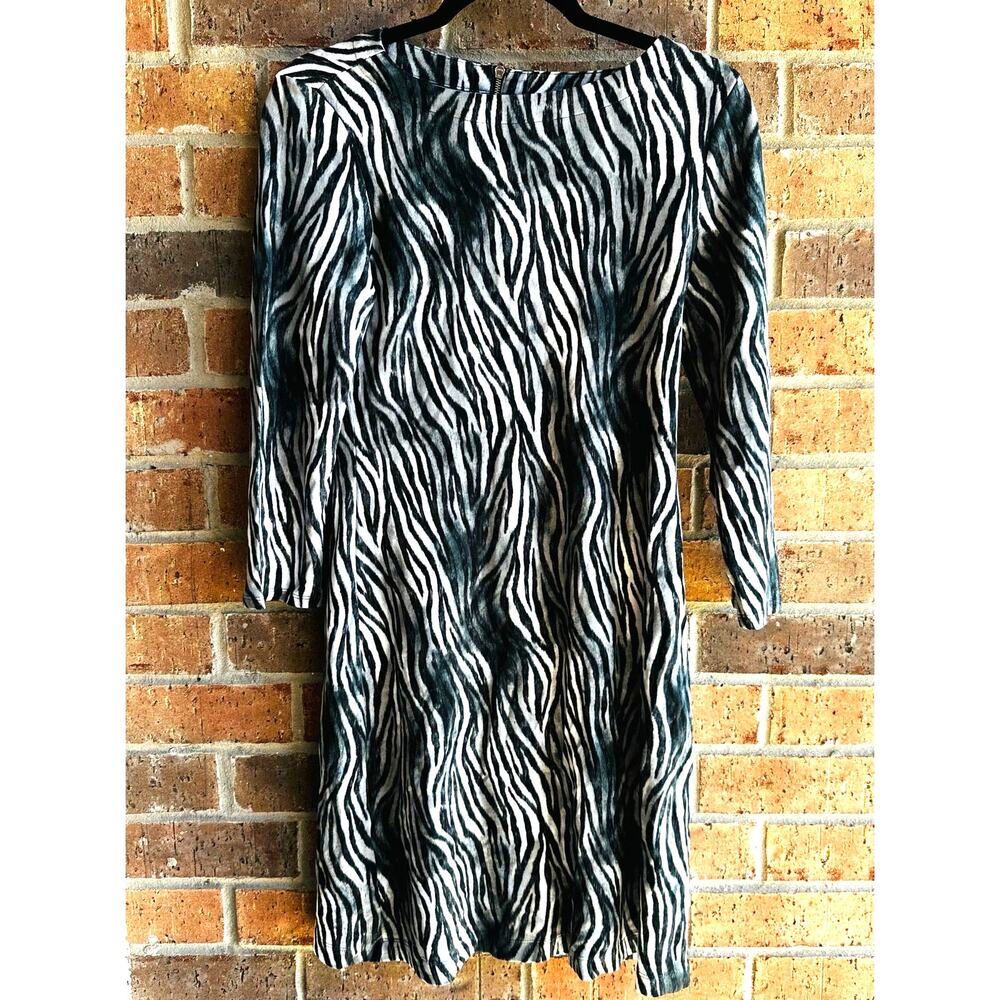 Tommy Bahama Zebra Stripe Pattern Zip Up Long Sleeve Dress